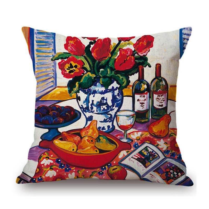 Modern Art Abstract Flower Oil Painting Flower Vase Still Life Floriculture Cinema Lobby Decoration Pillow Case Cushion Cover
