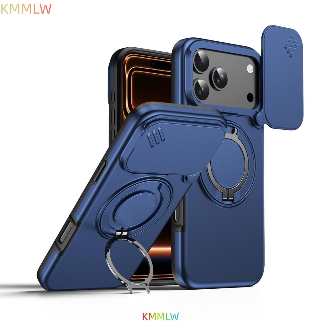 Магнитный чехол-подставка с кольцом для iPhone 17 Pro Max Защита сдвижной крышки объектива камеры ТПУ-каркас Пластиковая задняя крышка