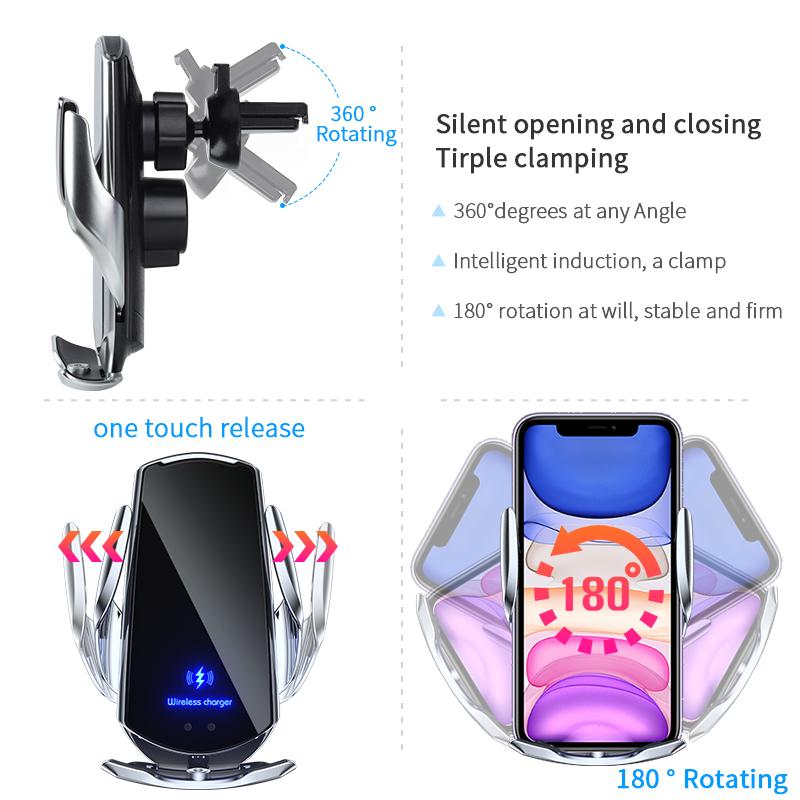 Автомобильный держатель для телефона премиум-класса, беспроводное зарядное устройство, кронштейн для мобильного телефона, индукционное открытие, закрытие, навигация, фиксирующая рамка, автодержатель