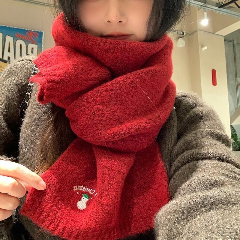 Christmas Gift Soft Waxy Scarf for Women Autumn and Winter Versatile Warm Korean Version Student Red Deer Scarf