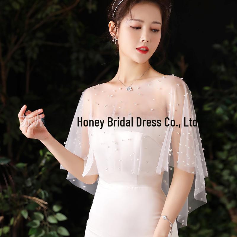 Bridal Shawl: Handmade Pearl Gauze Cape for Wedding Photos and Studio Props
