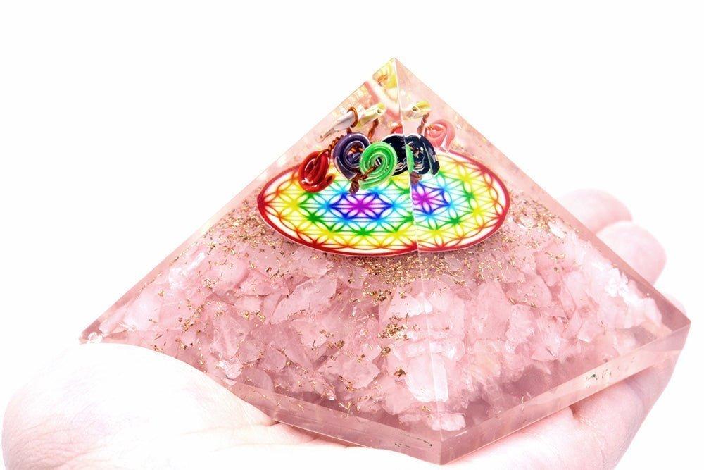 Orgonite Pyramid Rose Quartz Flower Of Life 70mm