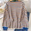 A Large-sized Women's Sweater with A New Autumn Style Featuring A Round-neck Striped Cutout Design and Long-sleeved Top
