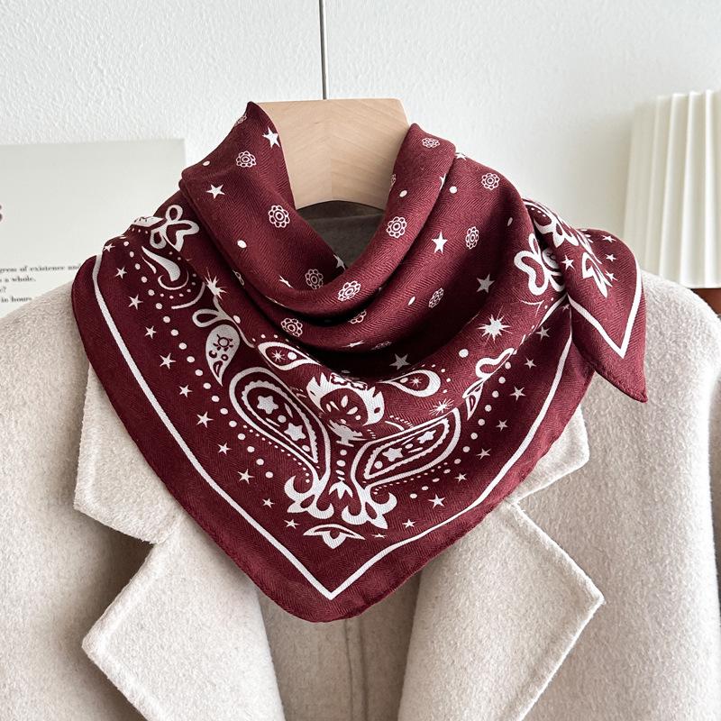 Women's French Red Cotton Silk Blend Scarf – 70CM Neck and Headscarf, Spring/Autumn Fashion Accessory