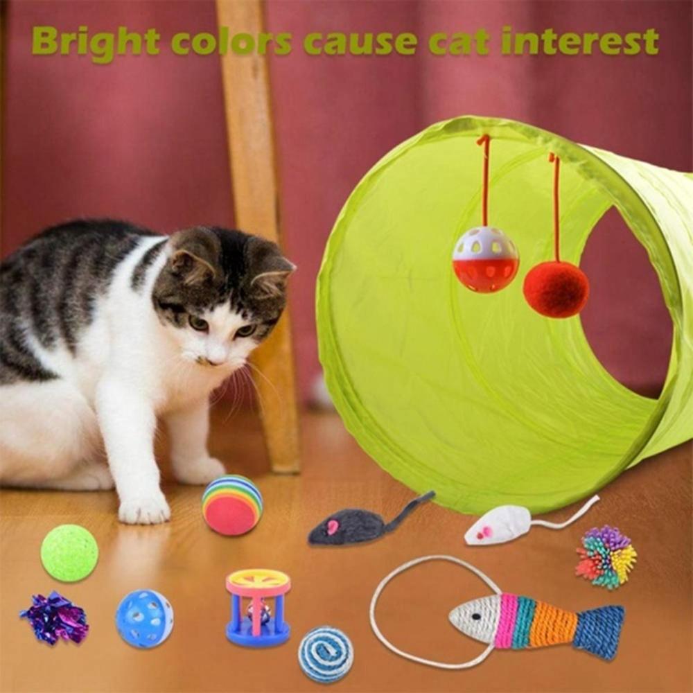 12/21PCS Playing Kitten Pet Interactive Stick Mouse Collapsible Tunnel Feather Balls Cat Toys Set