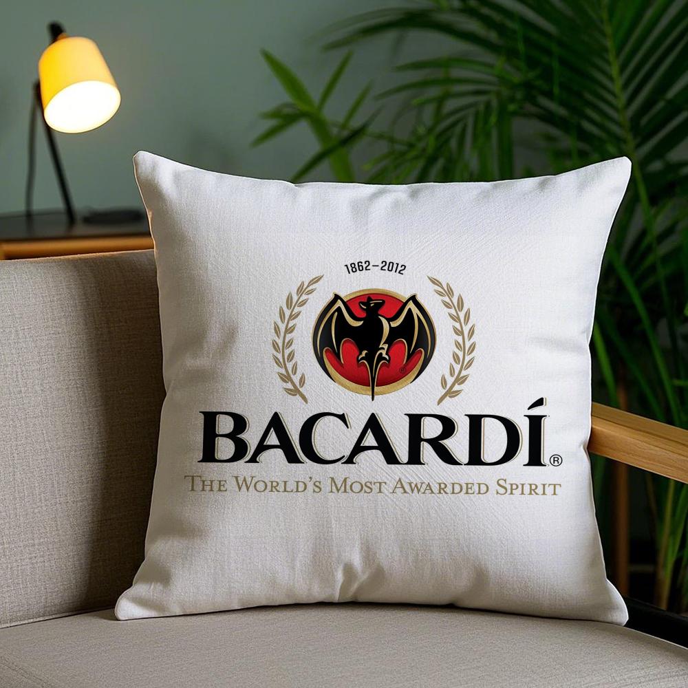 B-Логотип Bacardi Чехол на подушку Плюшевая ткань Мягкий Двусторонний печатный Невидимая молния Наволочка для дивана Домашний декор