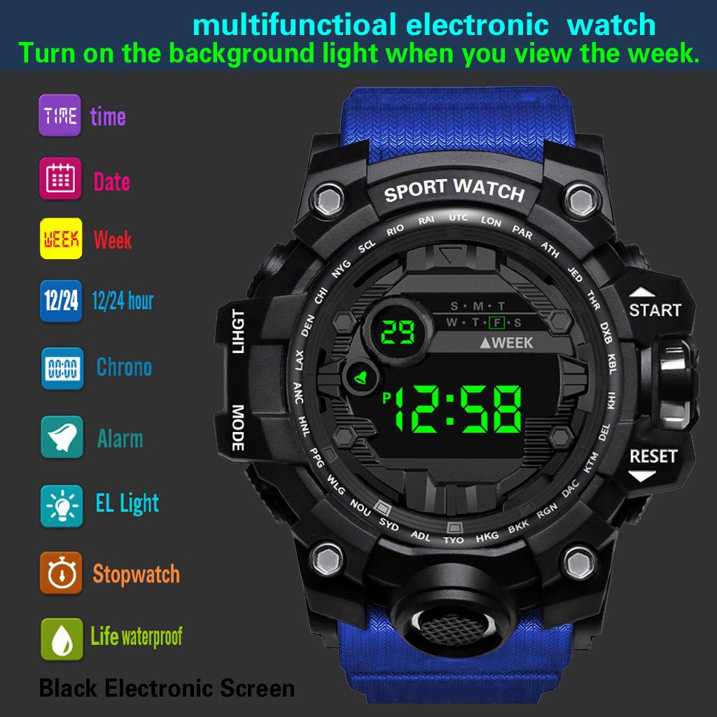 Multifunction Men's Watches Outdoor LED Digital Sports Watch for Man Kids Teen Dark-screen Design Luminous Electronic Wristwatch
