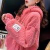 Women's Zipper Sweatshirt Autumn and Winter Padded and Thickened Loose Hooded Sweater Drop Shoulder Jacket Lamb Tops