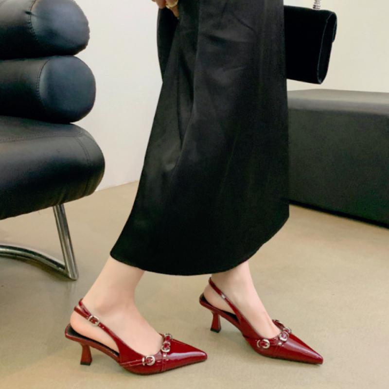 Luxury Brand Designer Women Sandals Fashion Pointed Toe Metal Buckle Decoration Formal Wear Shoes Sexy Party Dress Women Pumps