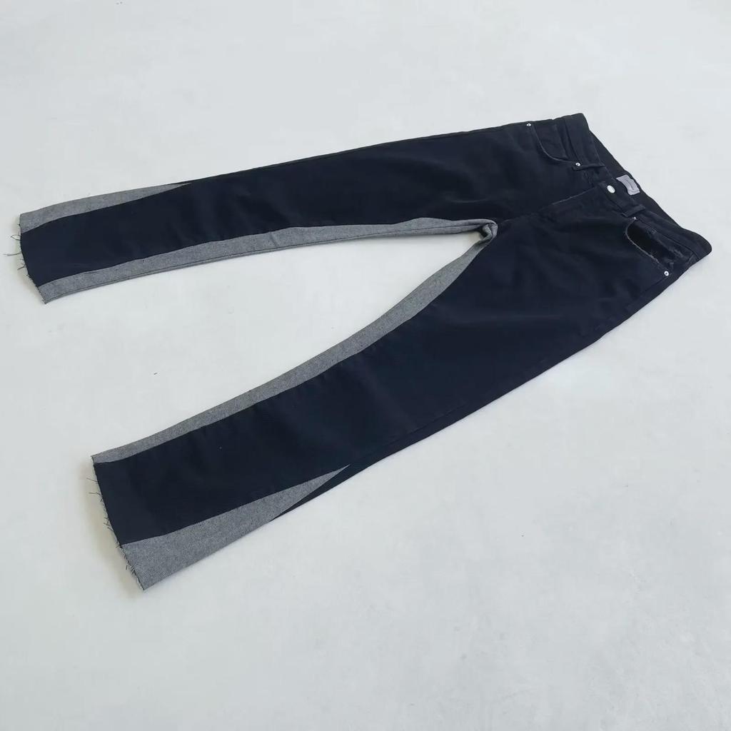 American Design Contrast Stitch Tassel Jeans: Trendy Slim Fit Flared Trousers for Men & Women