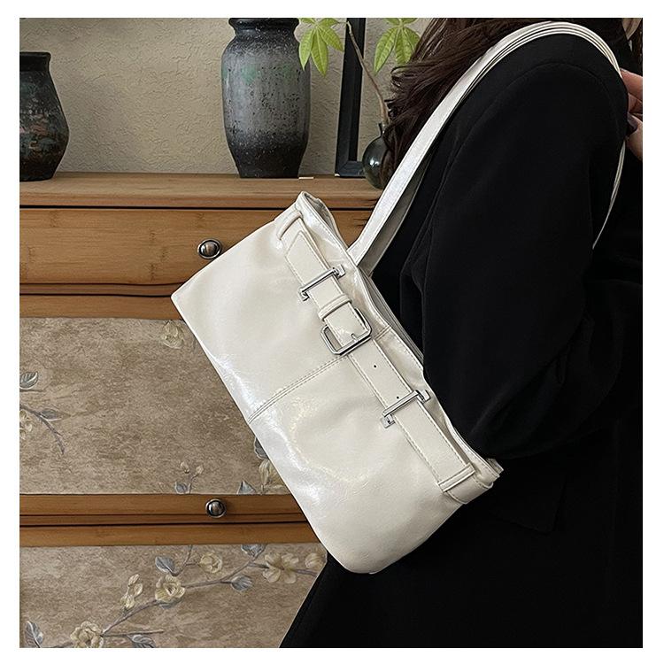 Chic Minimalist Solid Color Shoulder Bag New Retro Faux Leather Handbag Trendy Street Style Commuter Purse KTB