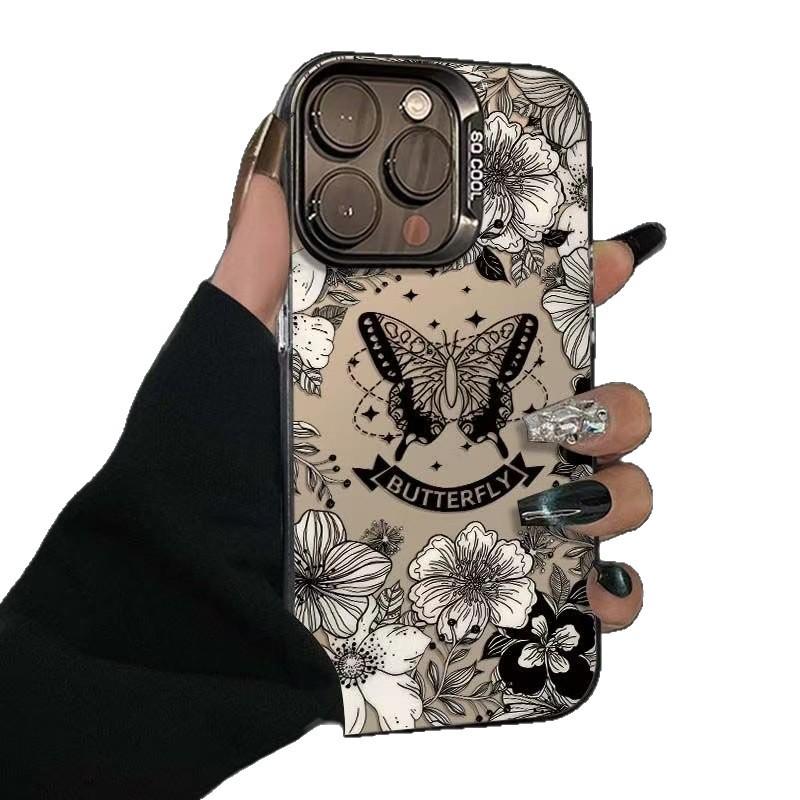 Креативный чехол 'Цветок и Бабочка' для iPhone 14/15Pro/16/17 Air - Модный и Премиальный Дизайн
