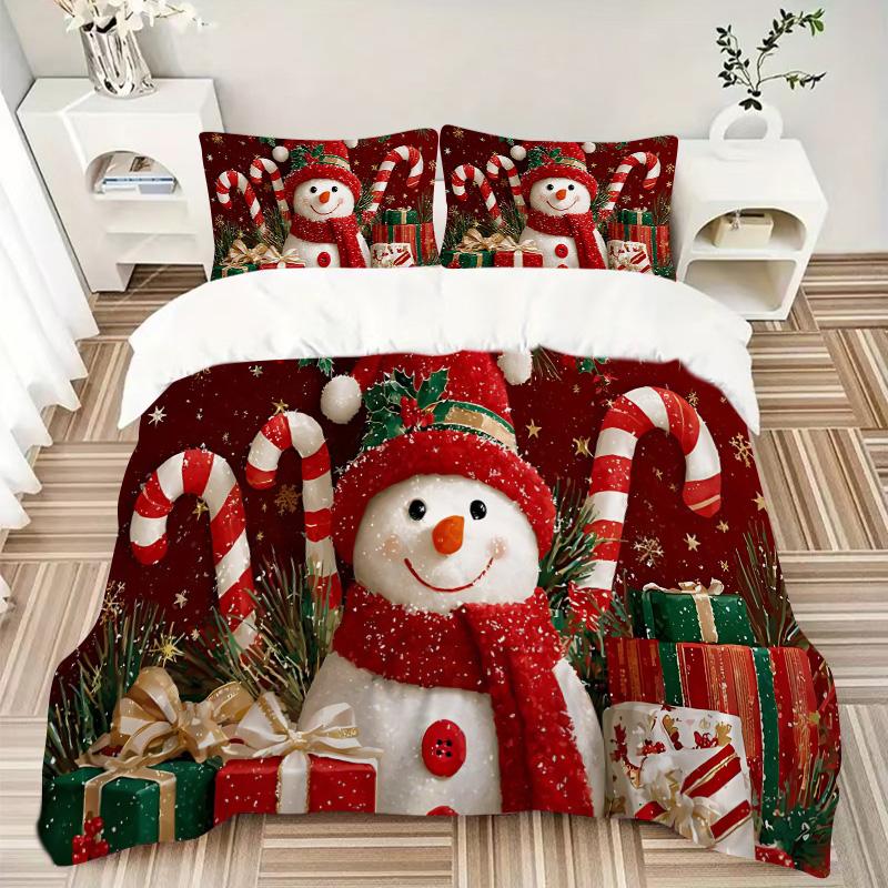Christmas Snowman Decorations Print 3Pcs Bedding Setduvet Cover With 2 Bedropillowcase Home Birthday Gift