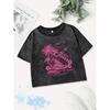 Summer Cotton Crop Tops Women Beach Time Of Travel Printing Washed T-Shirt Regular Fit O-Neck Streetwear Sexy Clothes