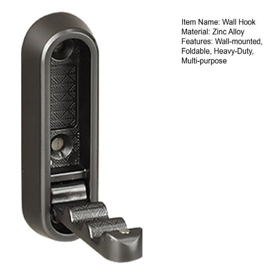 Foldable Wall Hook Heavy-Duty Zinc Alloy Hook Wall-mounted Towel Coat Hook for Door Bathroom Kitchen Bedroom Storage