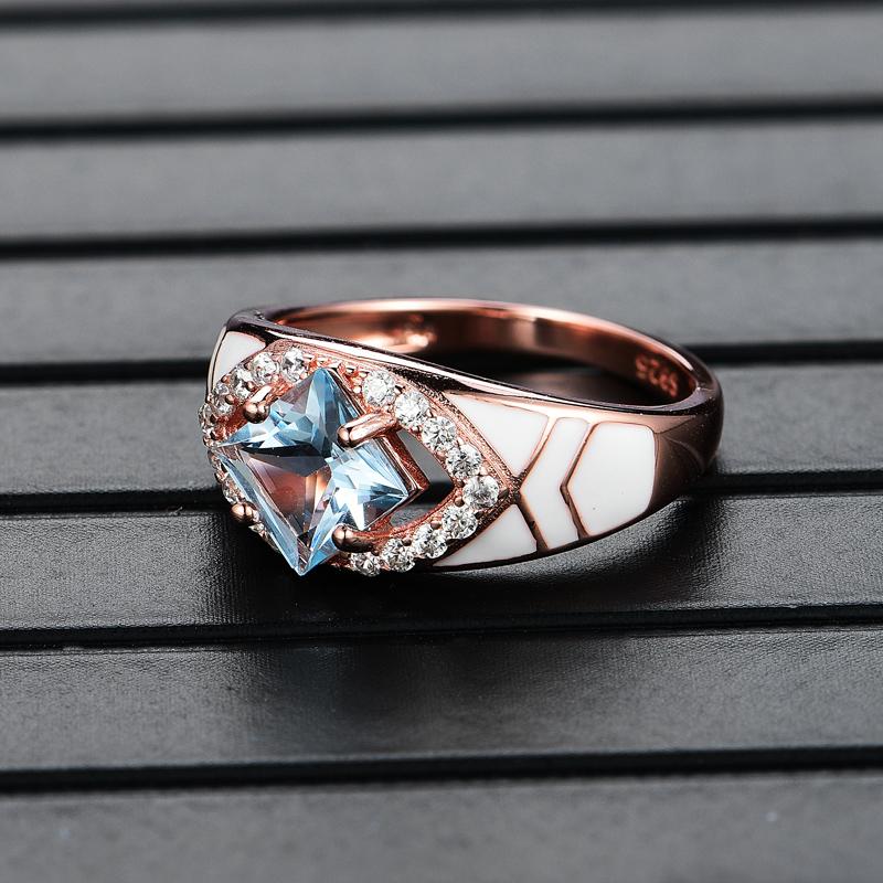 Натуральный небесно-голубой топаз, простые кольца и серьги, комплект украшений из розового золота 925 пробы, подарок на помолвку для девочек