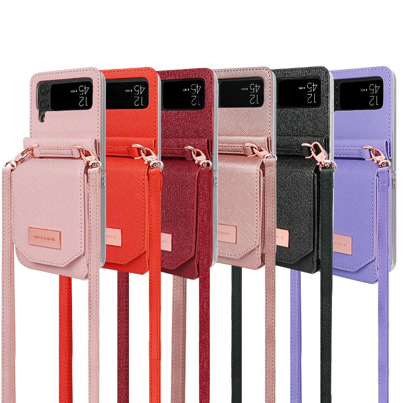Кожаный чехол-кошелек с ремешком через плечо для Samsung Galaxy Z Flip 4 Flip3 5G Funda, роскошный кошелек-кошелёк-кошелёк, держатель для карт, чехол для телефона