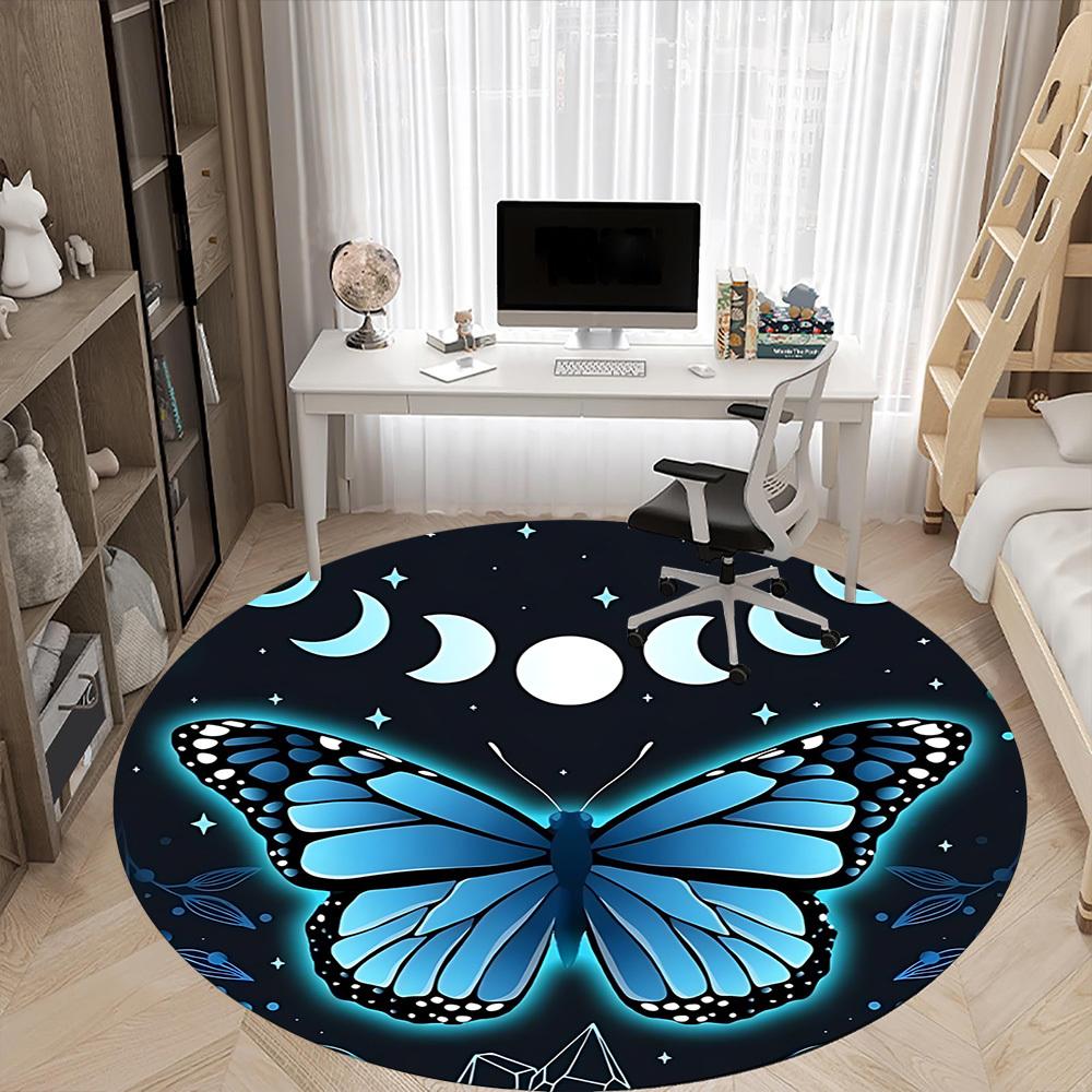 1pc Butterfly Moon Office Round Area Rug, Under Office Chairs Bedroom Living Room Home Decor, Room Deco