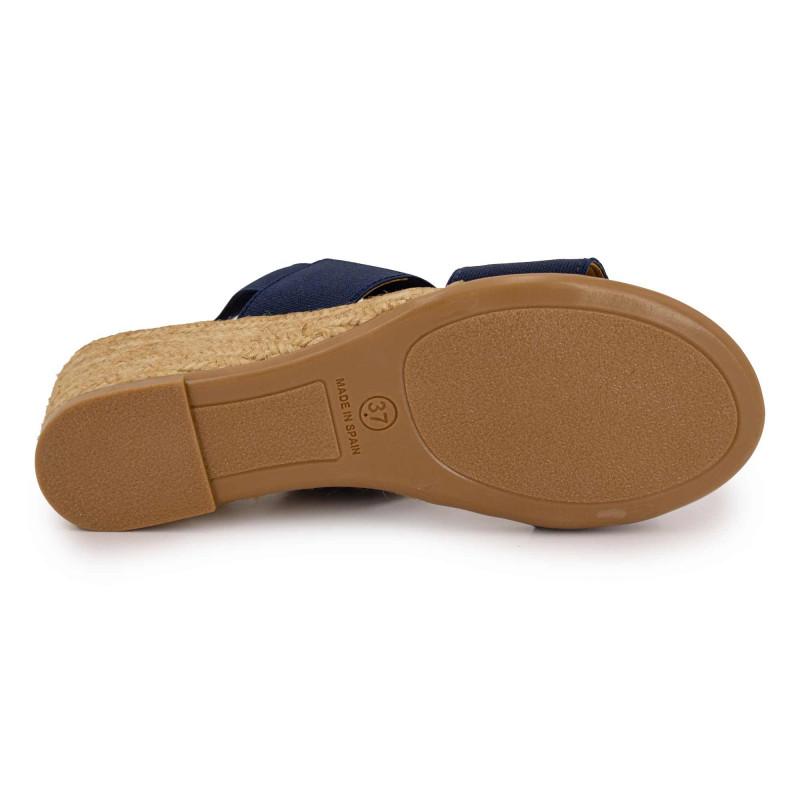 Темно-синие босоножки на танкетке с плетеной подошвой Женский PINAZ