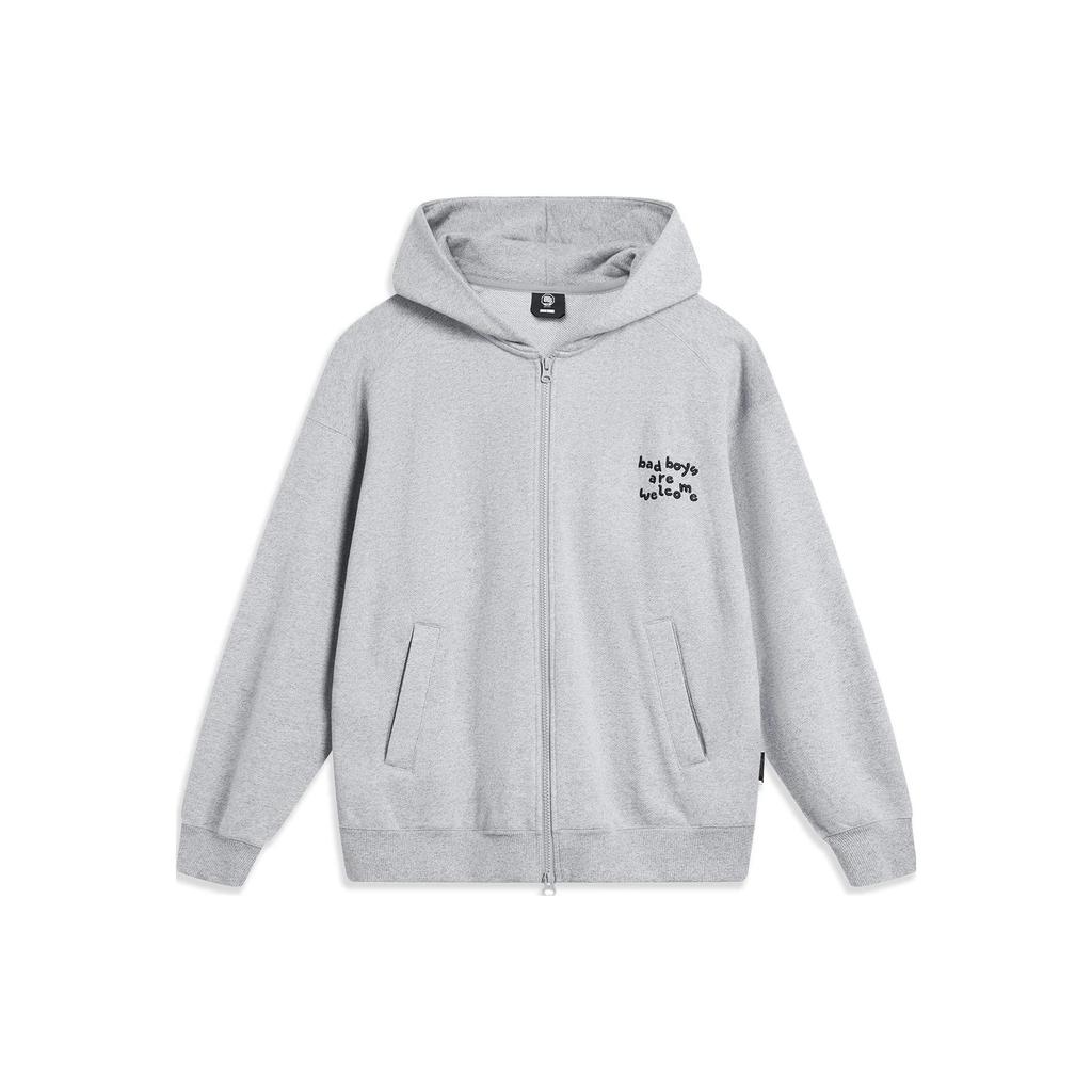 Li Ning Badfive Letter Print Loose Hoodie Unisex Hoodies Flower-Gray AWDT869-2