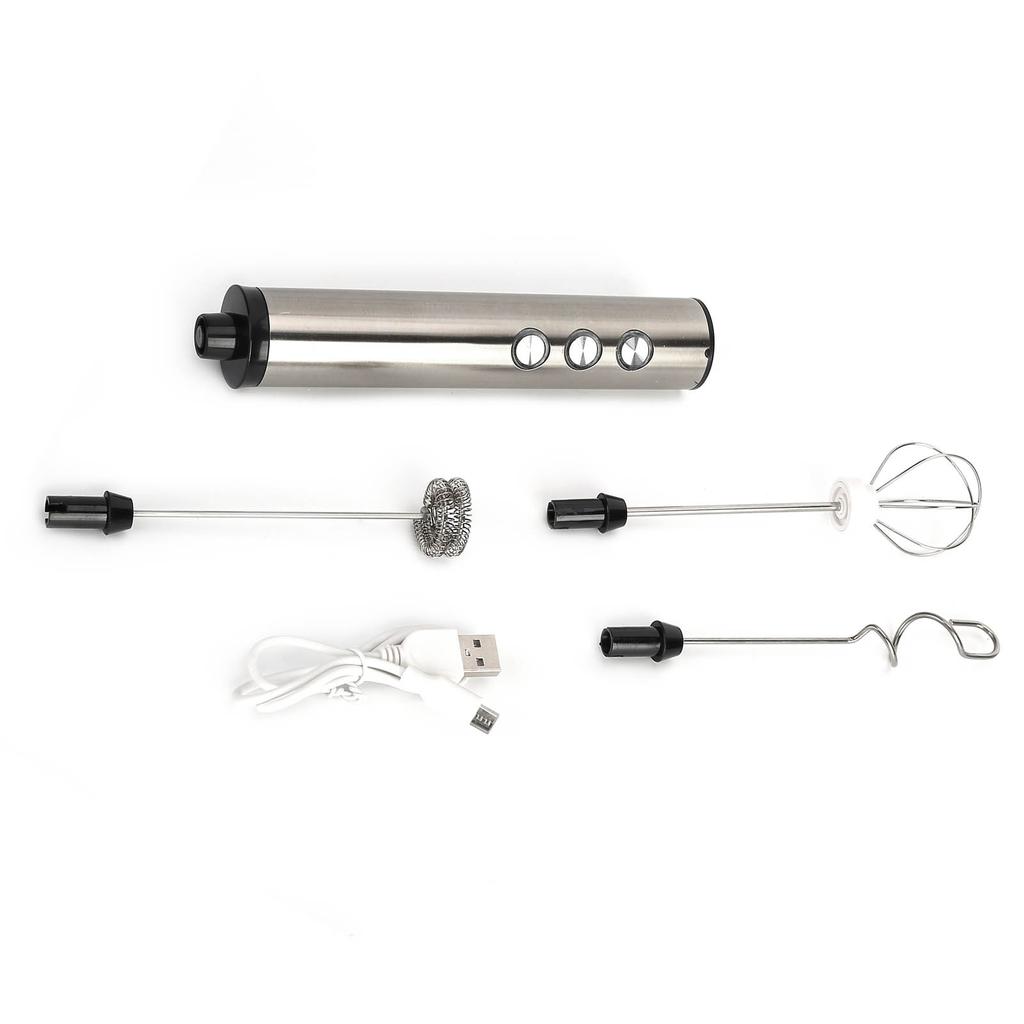 Stainless Steel Milk Frother USB Charging Handheld Electric Egg Beater for Home Kitchen