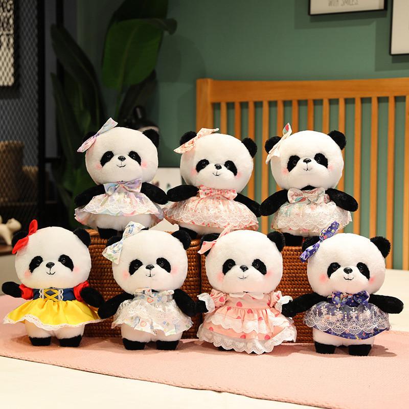 Cute Lolita Sweet Dress Panda Plush Toys Cartoon Girls Birthday Dolls Gifts