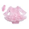 Long Sleeve Baby Girls Dress Ruffles Ball Gown Lace Dresses Headband Princess Kids Girl Clothes