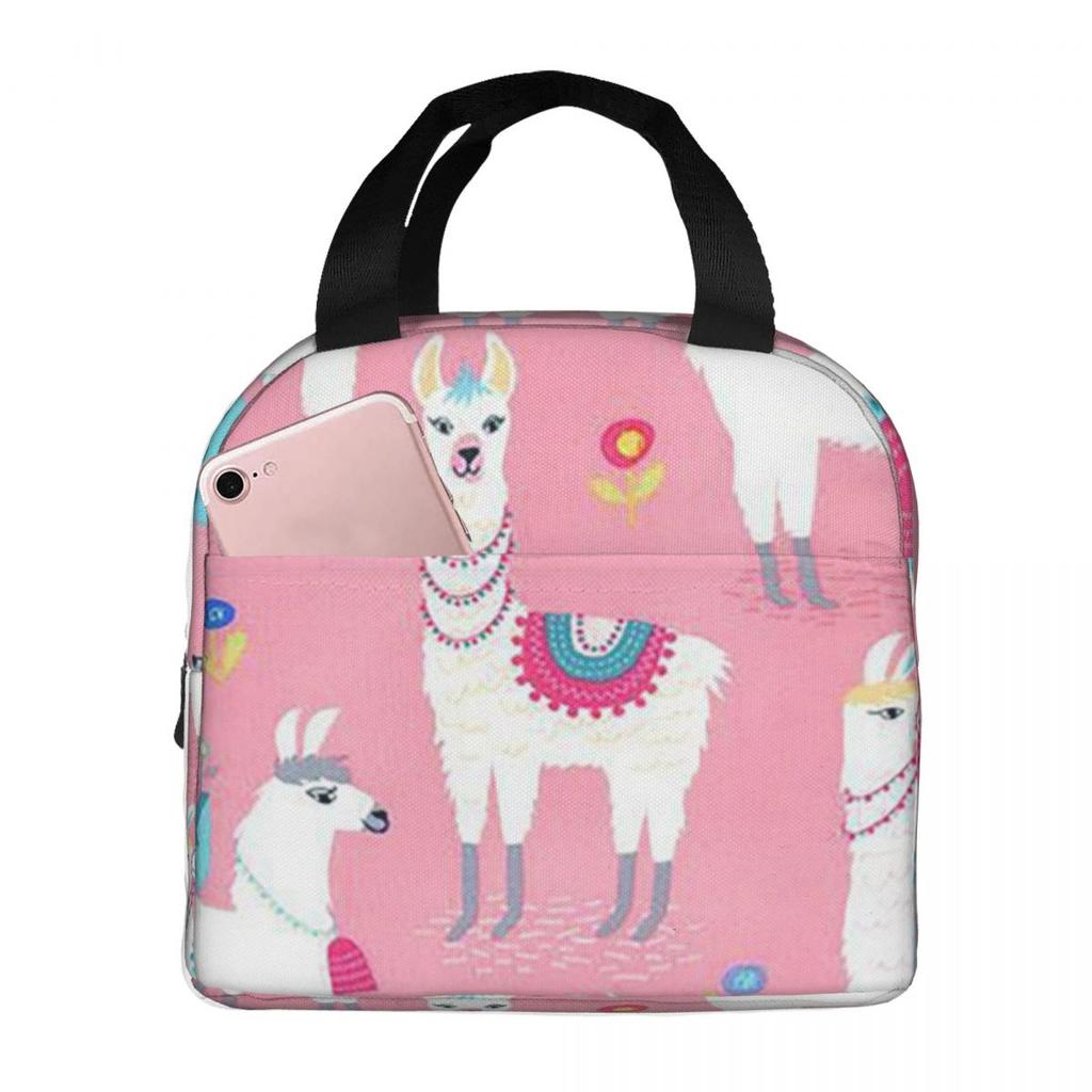 Alpaca Cartoon Pattern Insulated Lunch Bag for Kids School Cooler Thermal Food Box Tote Portable Lunch Boxes Container