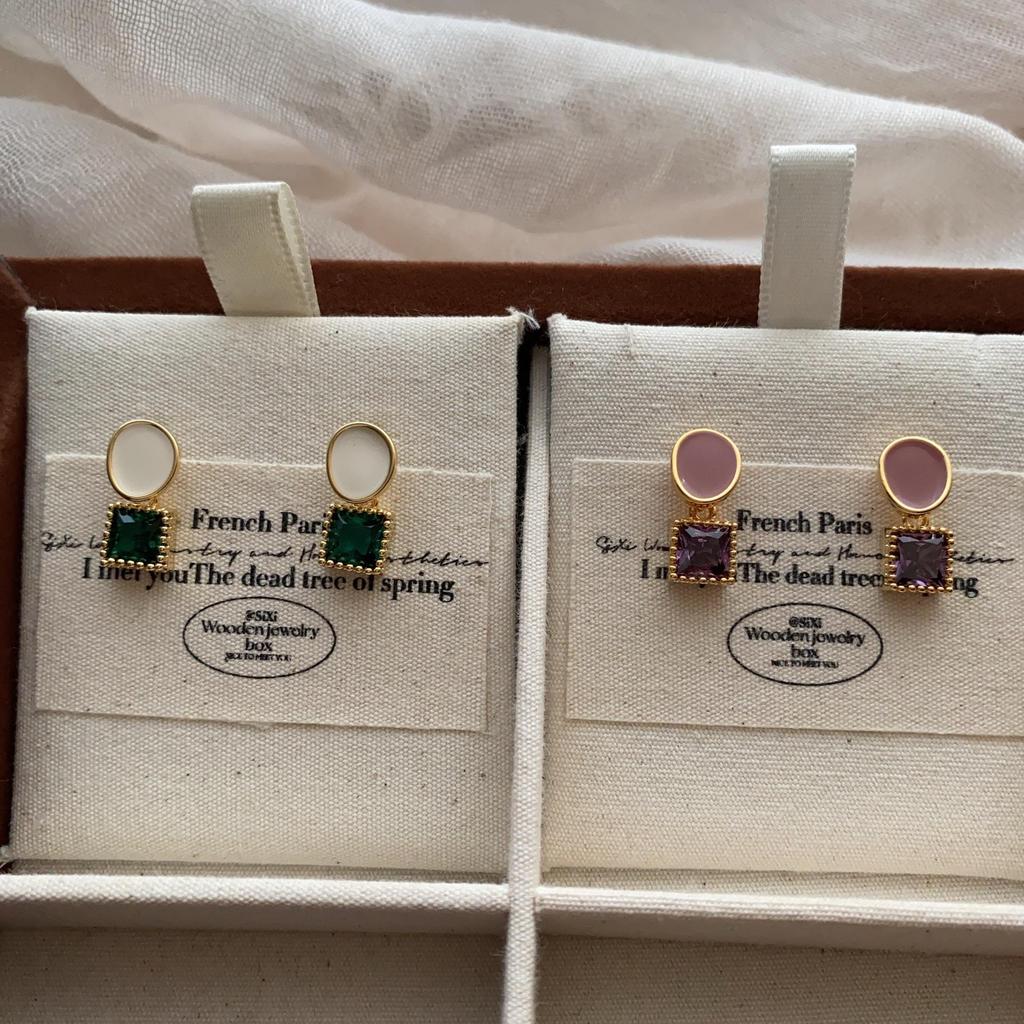 Retro Square Stud Earrings, Earrings, Glass Niche Design Earrings, Premium Light Luxury, Elegant And Versatile French Temperament, Commuting