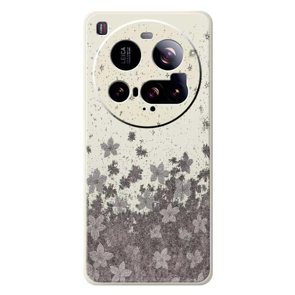 For Xiaomi 15 Ultra Case Grey Flowers Pattern Printing Straight Edge TPU Phone Back Cover