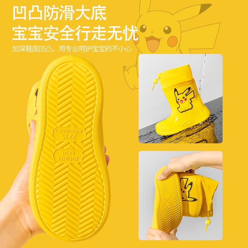 Pikachu Children's Rain Boots Boys Baby Non-Slip Fleece-Lined Warm Rain Boots Girls Toddler Kids Lightweight Waterproof Shoes