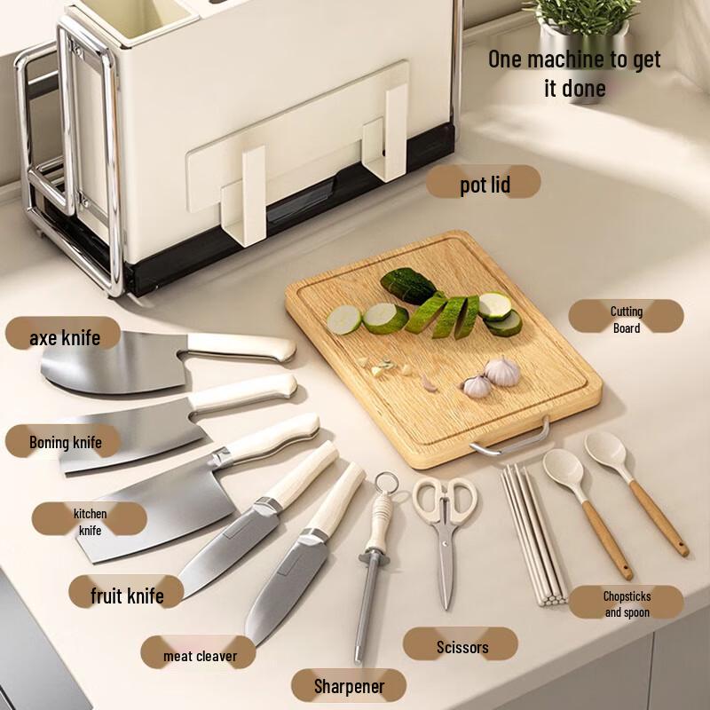 Magnetic Kitchen Knife Holder with Chopstick & Cutting Board Storage