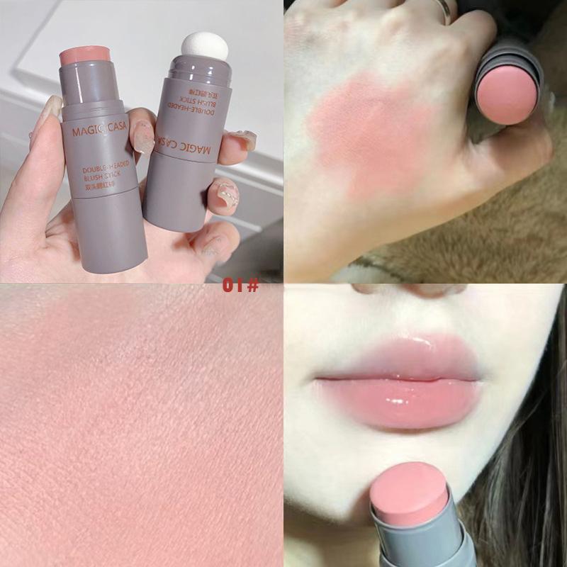 Double-ended Blush Lipstick Stick Multi-purpose Lasting Brightening Lips Cheek Balm Sponge Facial Blusher Girls Korean Cosmetics