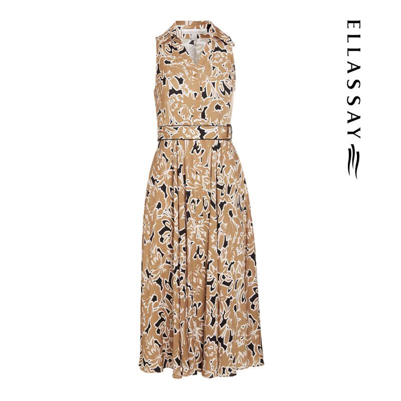 ELLASSAY Spring Elastic Waist Halter Midi Dress for Women