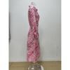 Women Elegant V Neck Long Sleeve Printed Shirt Midi Dress Two Piece Set