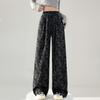 New Spring Autumn Retro Jacquard Casual Wide-leg Pants Women In Autumn High Waist Loose Elastic Waist Straight Pants