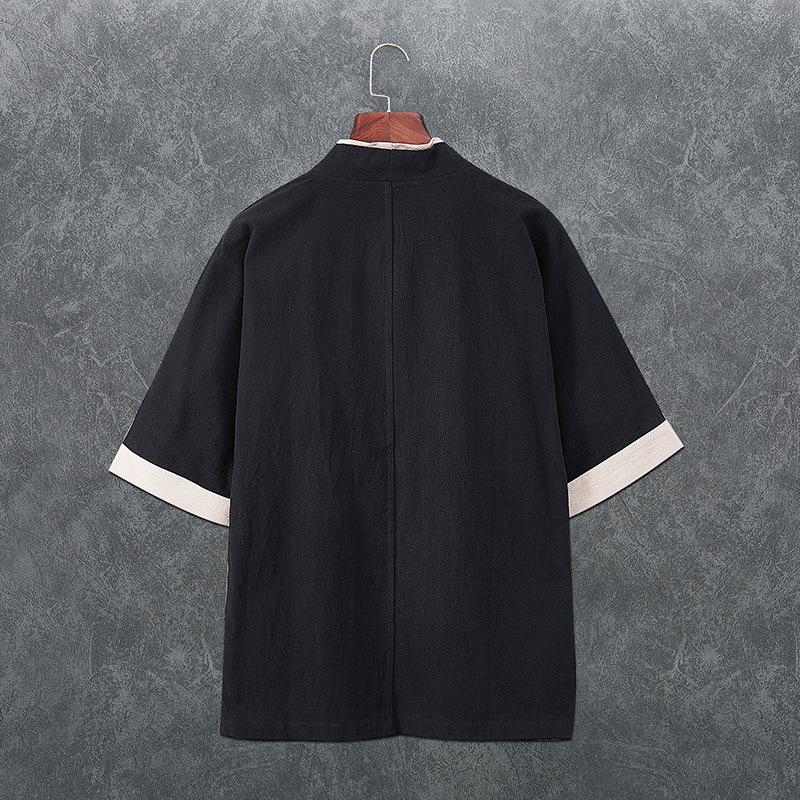 Chinese Style Linen Tang Suit Taoist Robe Men's Loose Thin Japanese Kimono Three-quarter Sleeve Hanfu Cloak Jacket