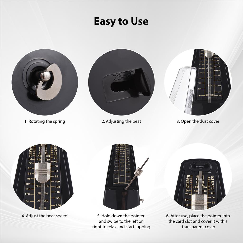 Mechanical Metronome Portable Metronome Adjustable Beat Speed Lightweight Loud Sound for Piano Guitar Drum Guzheng