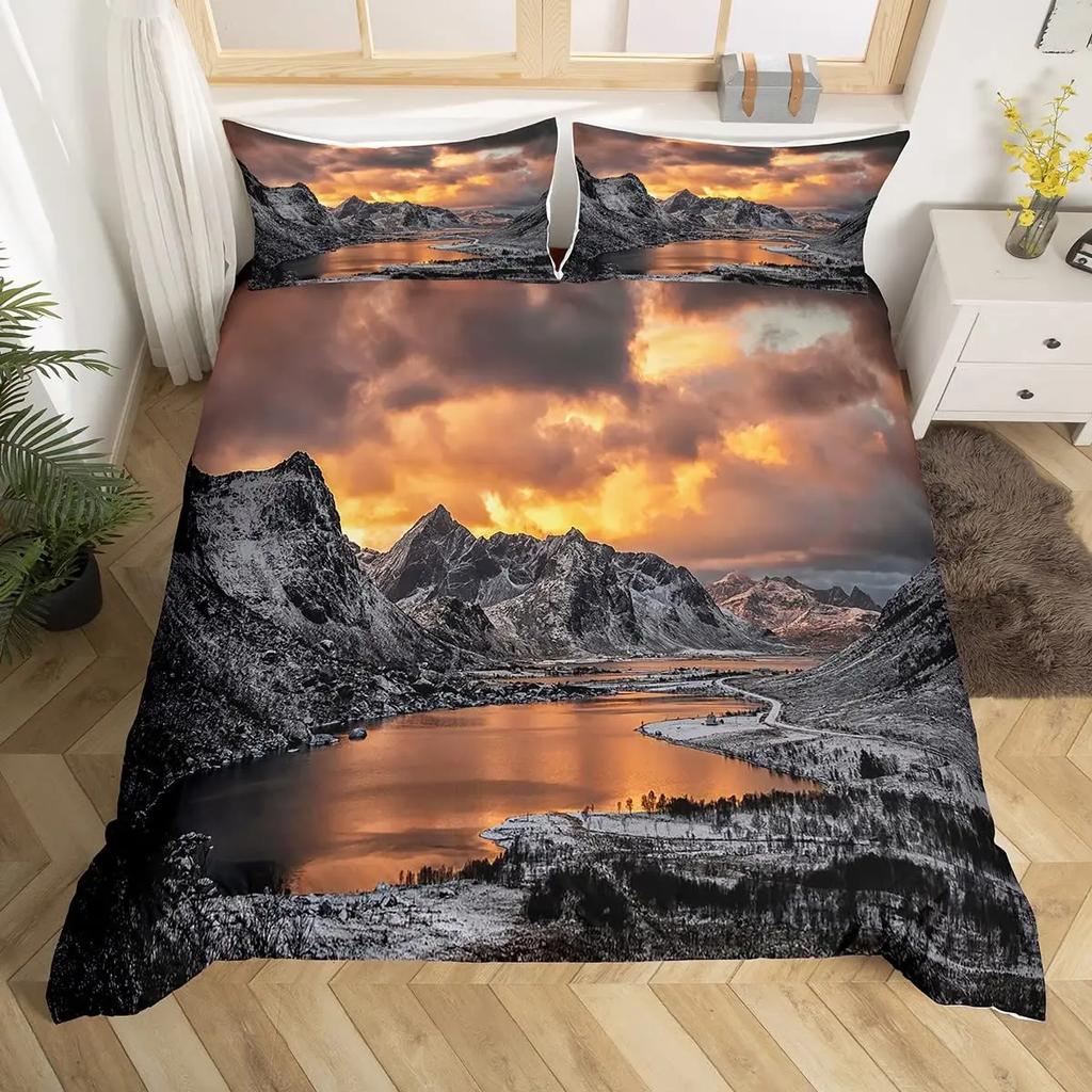 Комплект пододеяльника Snow Mountain Iceberg Sunrise Sunset Постельное белье Микрофибра Зима Природный пейзаж Пододеяльник Односпальный Кинг-сайз