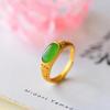 Natural Imitation Hetian Jade Fu Character Emerald Saddle Ring - Retro Spinach Green Fu Lu Court Style Women's Ring