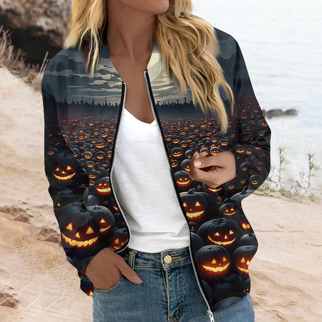 Женская верхняя одежда с длинным рукавом и принтом, повседневные топы на молнии, кардиган, рубашка, тонкая куртка для женщин