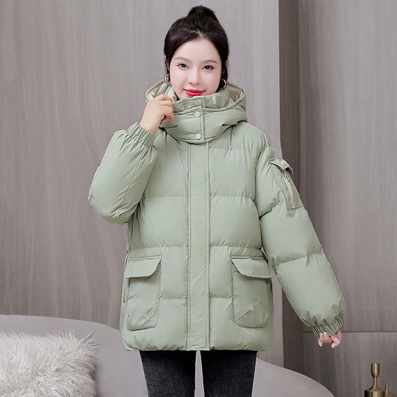 Women Autumn Winter Thicken Warm Parka Female Casual Solid Color Big Pocket Loose Hooded Short Coat Jackets Outwear