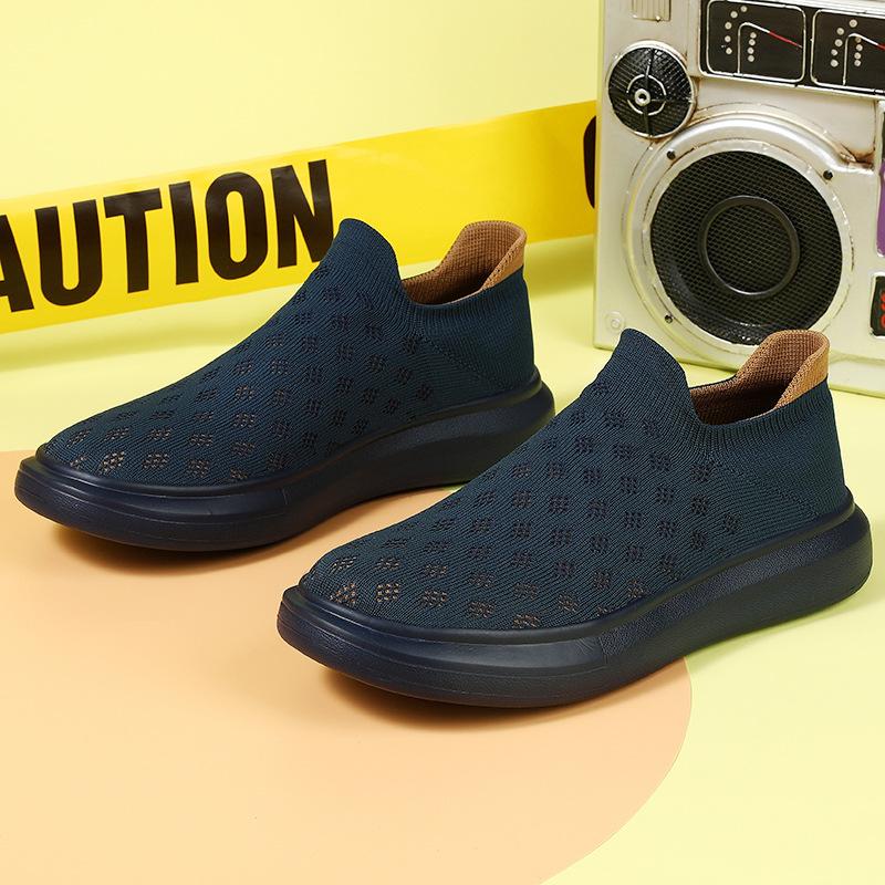 Весенне-осенние спортивные мужские кроссовки из дышащего трикотажа, пара, высокие, носки-обувь, большой размер, с закрытой стопой, повседневная ленивая обувь на платформе