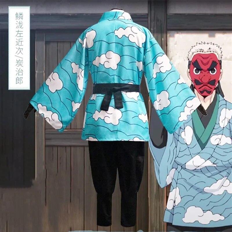 Demon Slayer Kimetsu no Yaiba Kamado Tanjirou Urokodaki Sakonji аниме косплей костюм кимоно небесно-голубая униформа