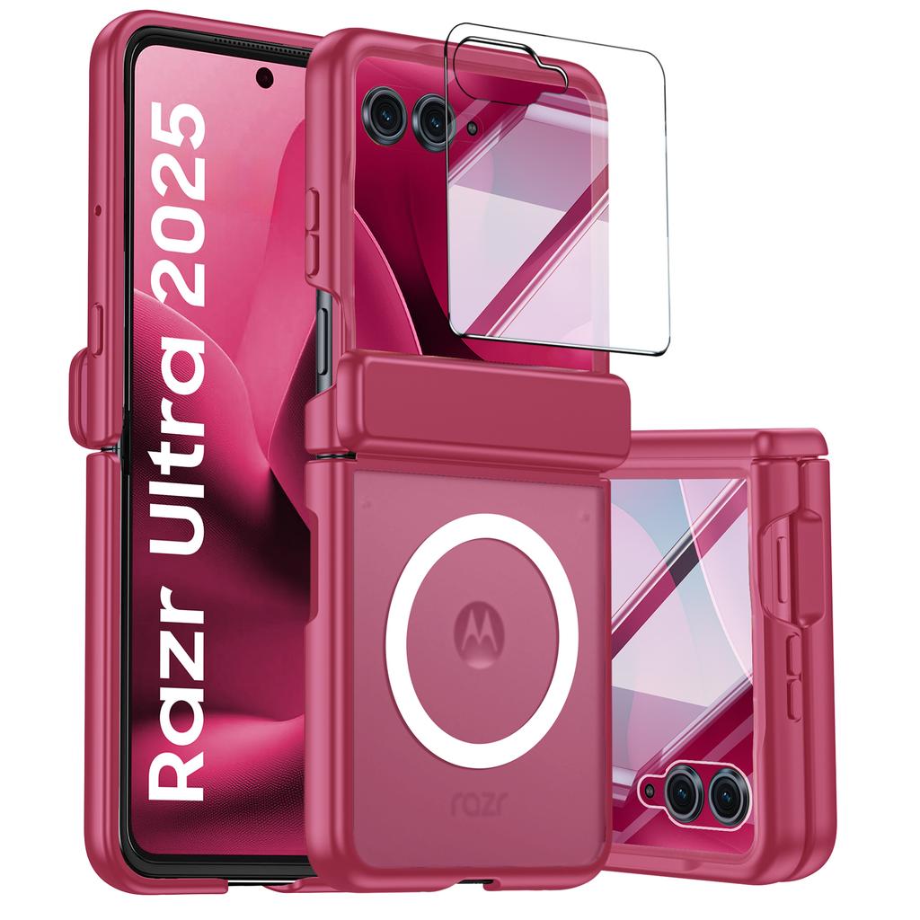 For Motorola Razr Ultra 2025 / Razr Ultra 2026 Magnetic Power,Slim Design,Screen Protector,Hinge Protection,Matte Shockproof Phone Case-Black