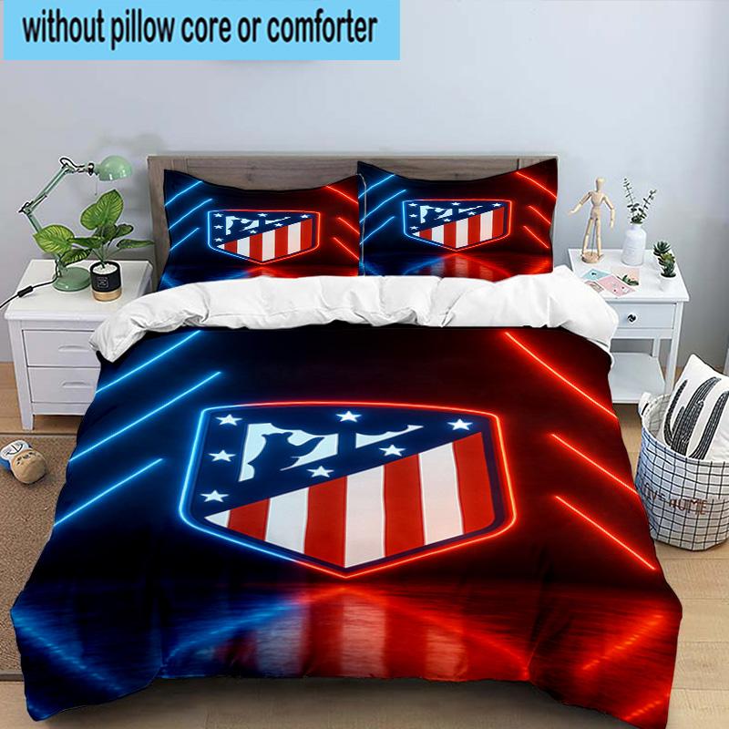 3pcs Atletico Football Club Printed Bedding Set Duvet Cover Closure Includes 1 Duvet Cover & 2 Pillowcases Bedding Sets Home Decor Gifts