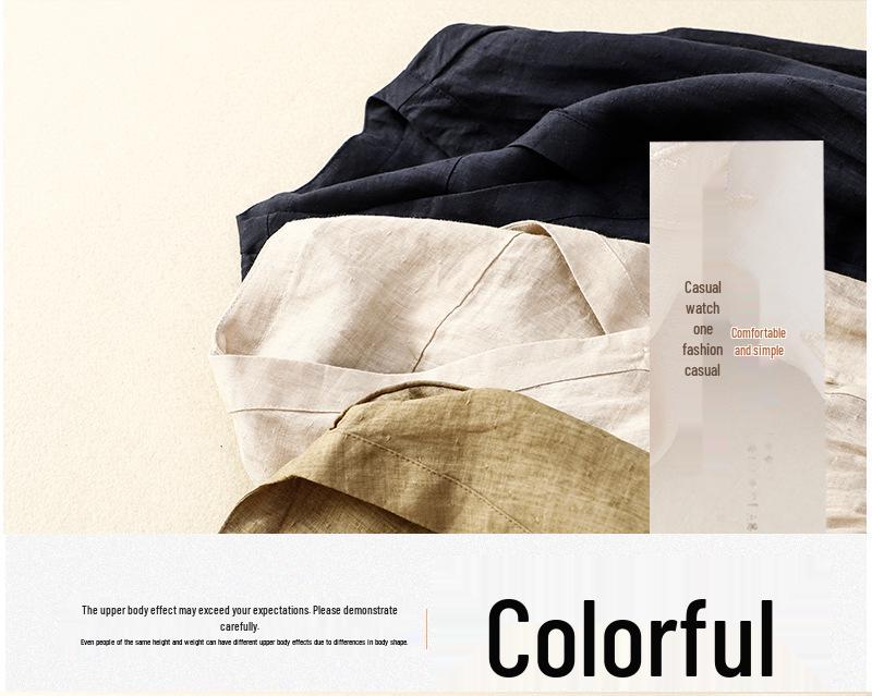 Женский топ из хлопка и льна с V-образным вырезом и приталенным силуэтом на весну/лето 2025 года - Свободный, стройнящий, универсальный, рубашка с рукавом пять четвертей