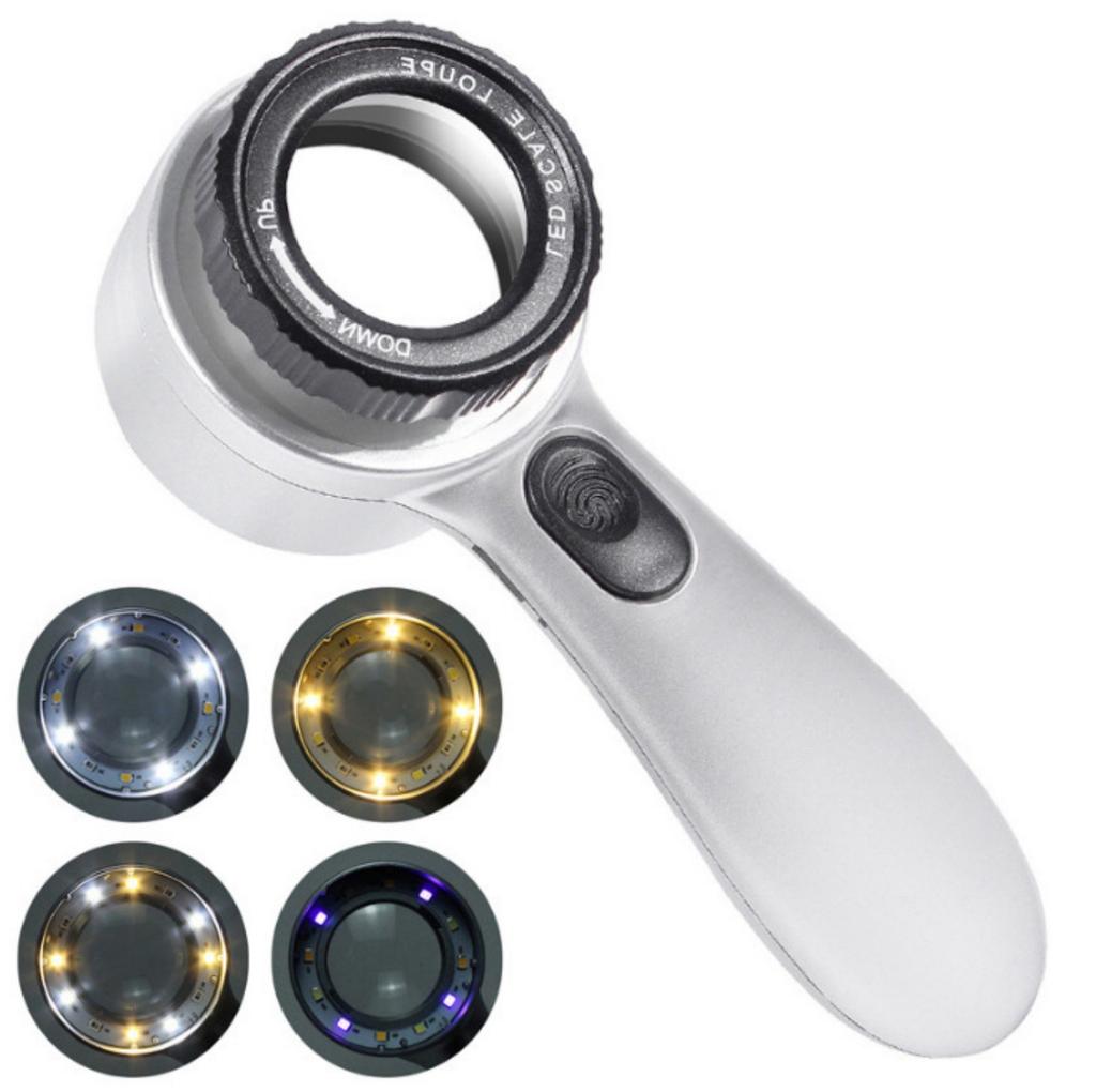 Handheld 30x Magnification Tool 4 Color Adjustable LED Light Rechargeable Battery Ergonomic Design For Detailed Item Authentication