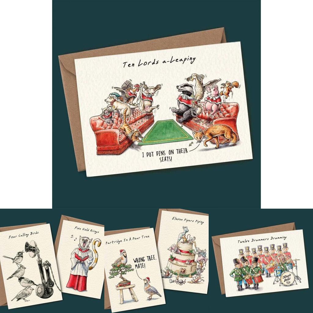 Modern Holiday Card Set 12 Pieces Of Christmas Cards And Envelopes In A Simplistic Style