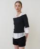 BIBYSEOB Boat Neck Layered T-Shirt Charcoal [T61]